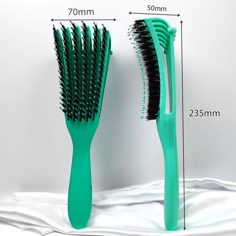 Hollow Rebound Massage Six-Claw Curved Styling Hairbrush with Pig Bristles