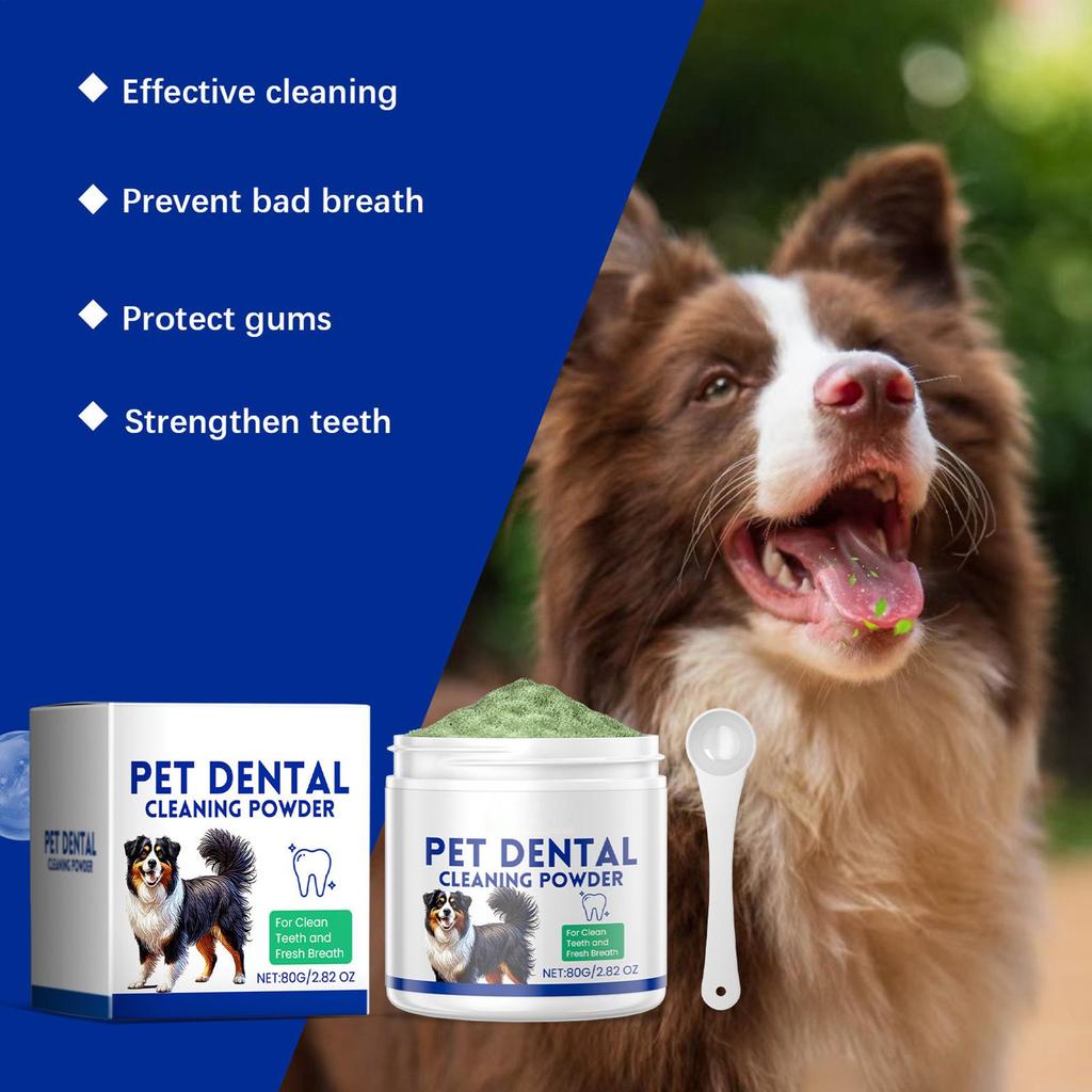 Dog Teeth Cleaning Powder 80g Teeth Cleaning Green Powder Dog Breath Freshener Teeth Care Products Safe Plaqueoff Powder