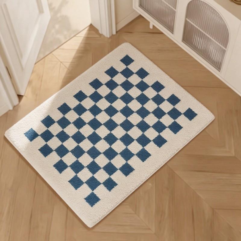 Plush Velvet Tufted Grid Rug Bedroom Bathroom Entryway Non-Slip Absorbent Floor Mat