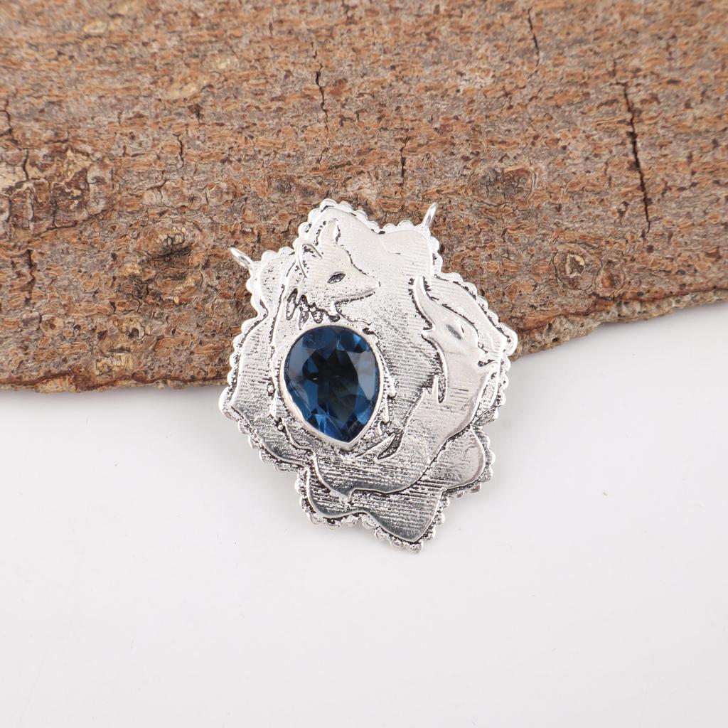 London Blue Topaz Gemstone Jewelry, 925 Solid Sterling Silver Pendant, Handmade Bohemian Pendant For Gift