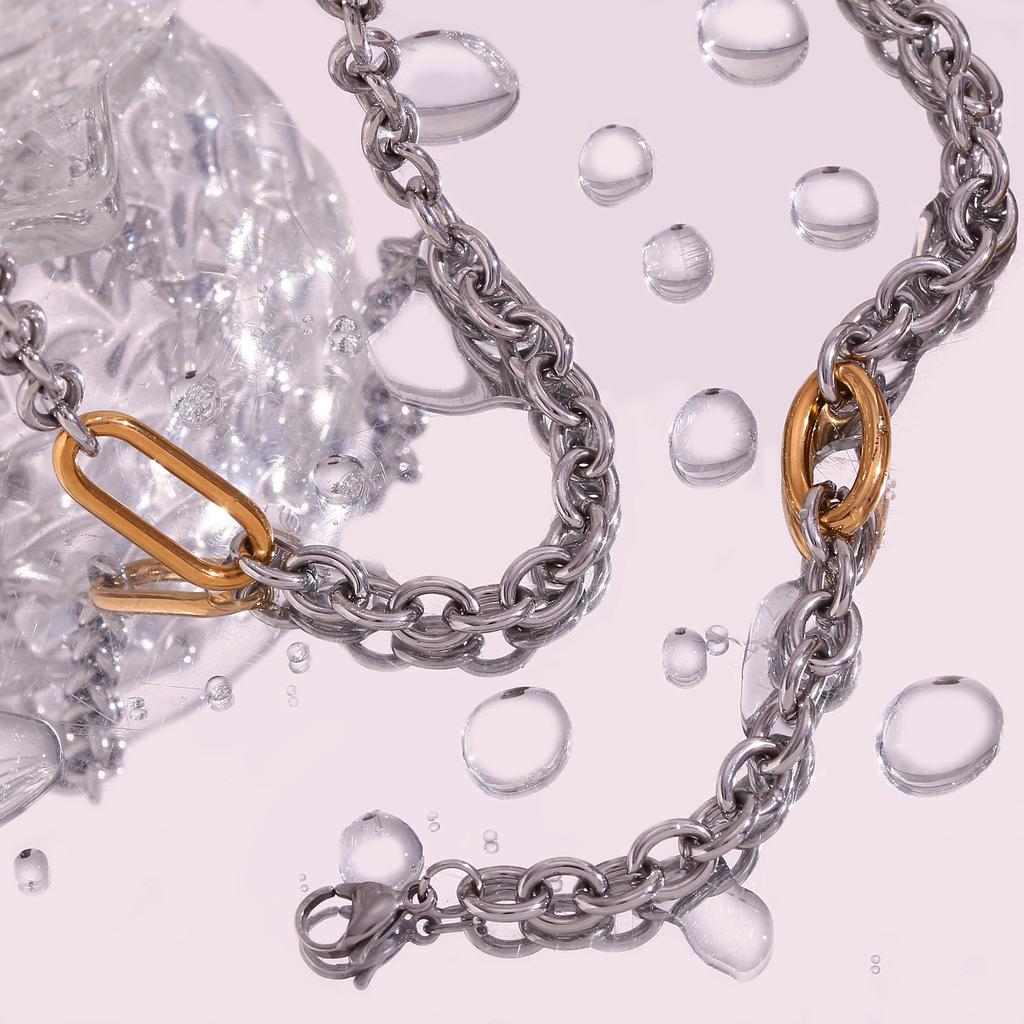 MamacitaSlay Simple 18K Gold Plated Stainless Steel O-chain Asymmetrical Bracelet Necklace Daily Unique Waterproof Jewelry Gift