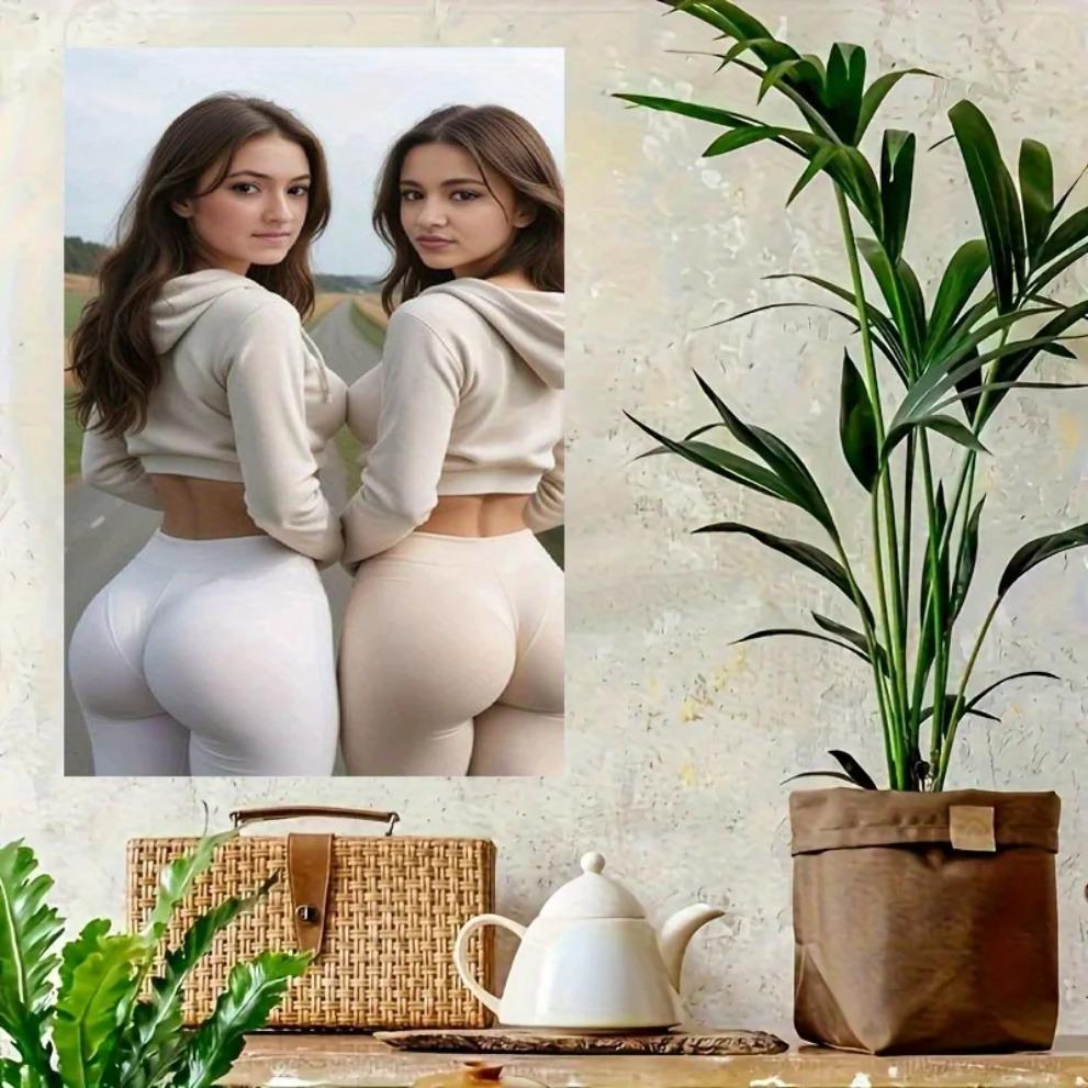 

HD Metal Tin Sign Two Beautiful Women in Highwaisted Leggings Retro Metal Plaque Wall Art for Living Room Decor x Inch 20x30cm（7.8x11.8inch）