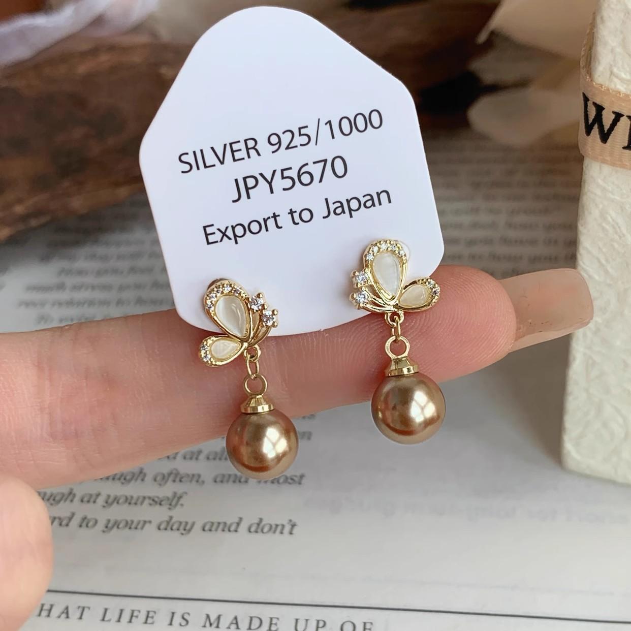 

ANENJERY Серьги-подвески с бабочкой из искусственного жемчуга цвета шампанского, изысканная элегантность, универсальные серьги, ювелирные изделия, подарки белый