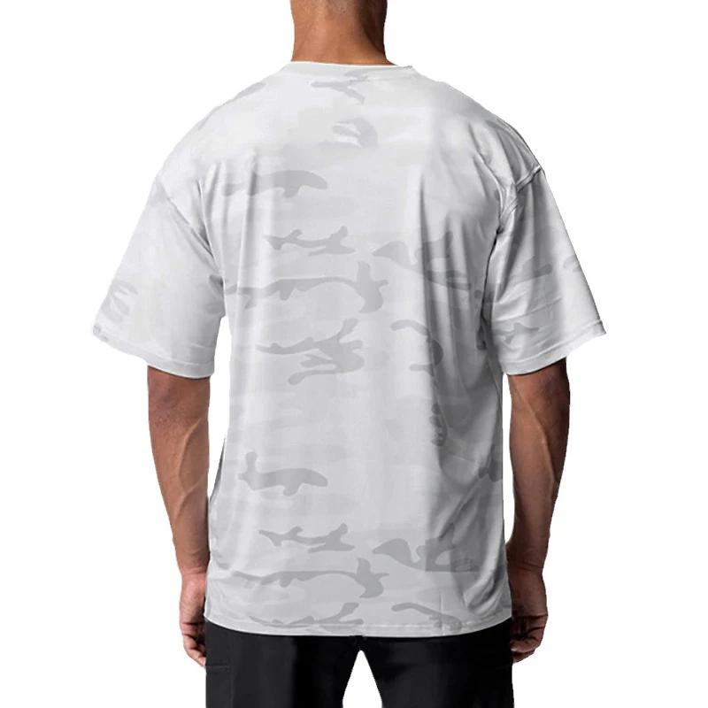 Muscleguys Camouflage Running T-shirts Mens Oversized Half Sleeve Dropped Shoulder Loose Fitness T Shirt Summer Gym Bodybuilding Tops Tees