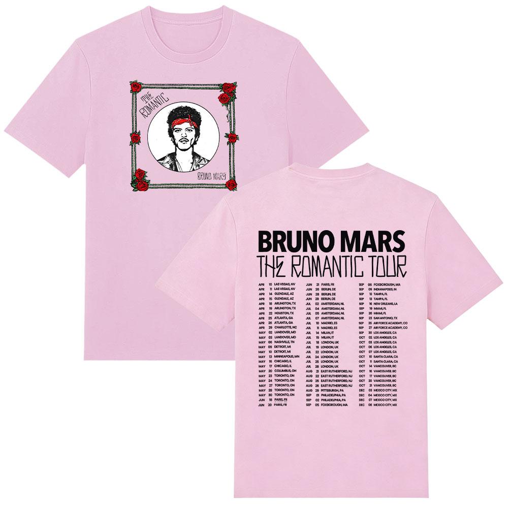Bruno Mars The Romantic Tour 2026 New Date Tee Red Rose Vintage Graphic Print T Shirts High Quality Cotton Casual Unisex Clothes