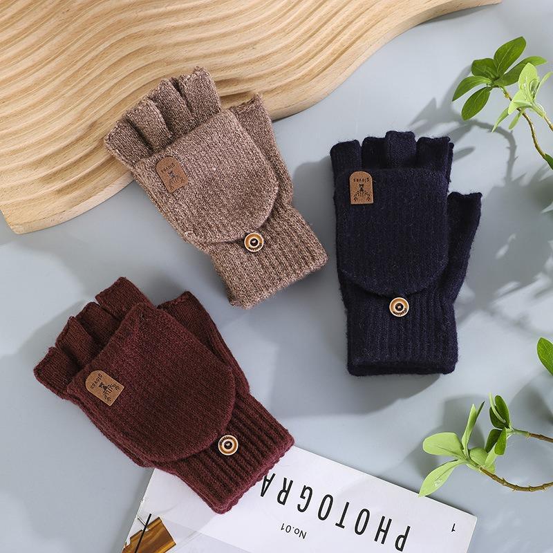 Wool Half-finger Wool Gloves Winter Knitted Warm Men's and Women's Flip Deer Keyboard Dual-purpose Couple