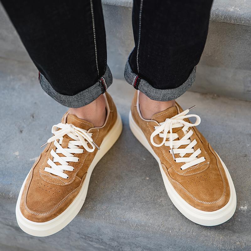 British Casual Shoes Versatile Daily Sports Shoes Men's Suede Leather Shoes Simple Thick Soled Shoes  Men's Work Shoes