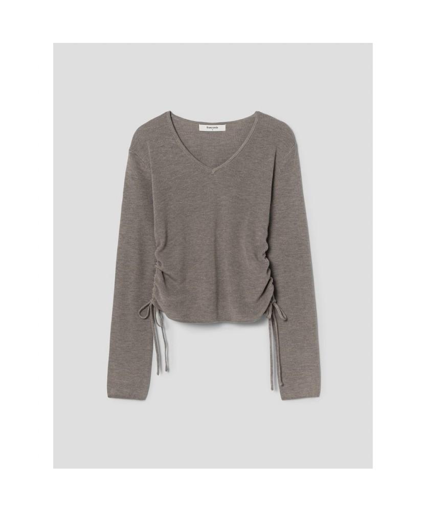 8SECONDS Side Shirred Strap V-Neck Pullover Brown