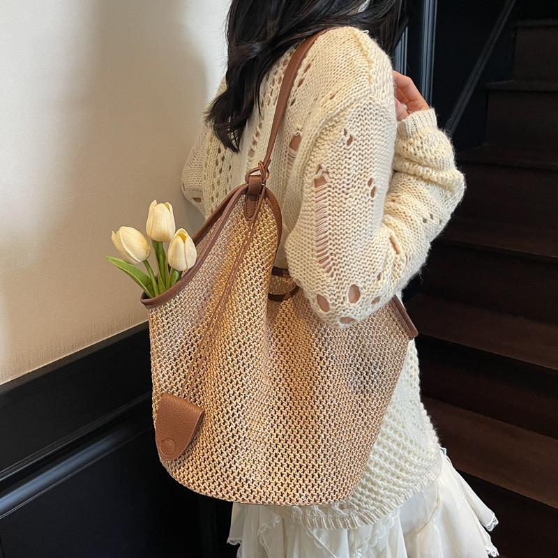 Wucifang Bags Women's Brown Beach Vacation Tote Bag New Armpit Bag Handbag Large Capacity Shoulder Bag