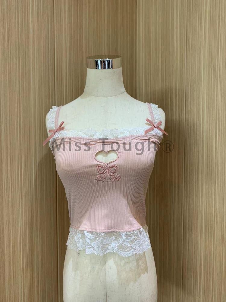 Розовый корейский стиль Kawaii Lolita Vset женский белый японский милый милый топ на бретелях женский синий кружевной сексуальный укороченный топ принцессы Франции новый