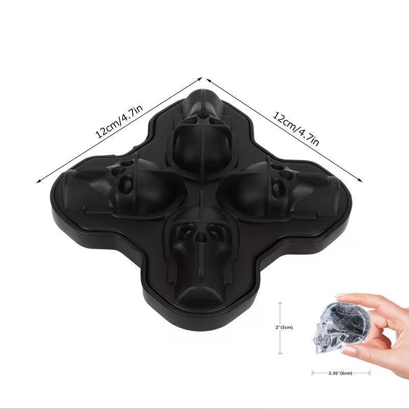 Totenkopf Eisballform Silikon 3D Flexible Eiswürfelbehälter BPA-frei Eiswürfelformen für Gefrierschrank Horror Totenkopf Kopf Cocktail Eisballbereiter