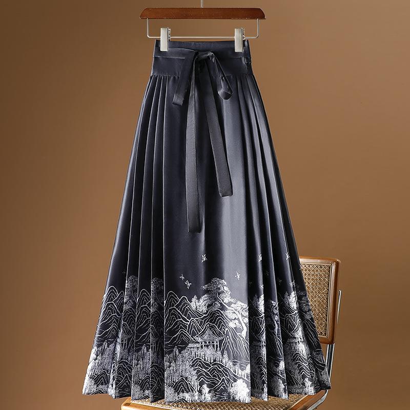 

Chinese Style Horse Face Skirt Ladies Spring and Fall One-piece Long Skirt Hanfu Pleated Skirt One size