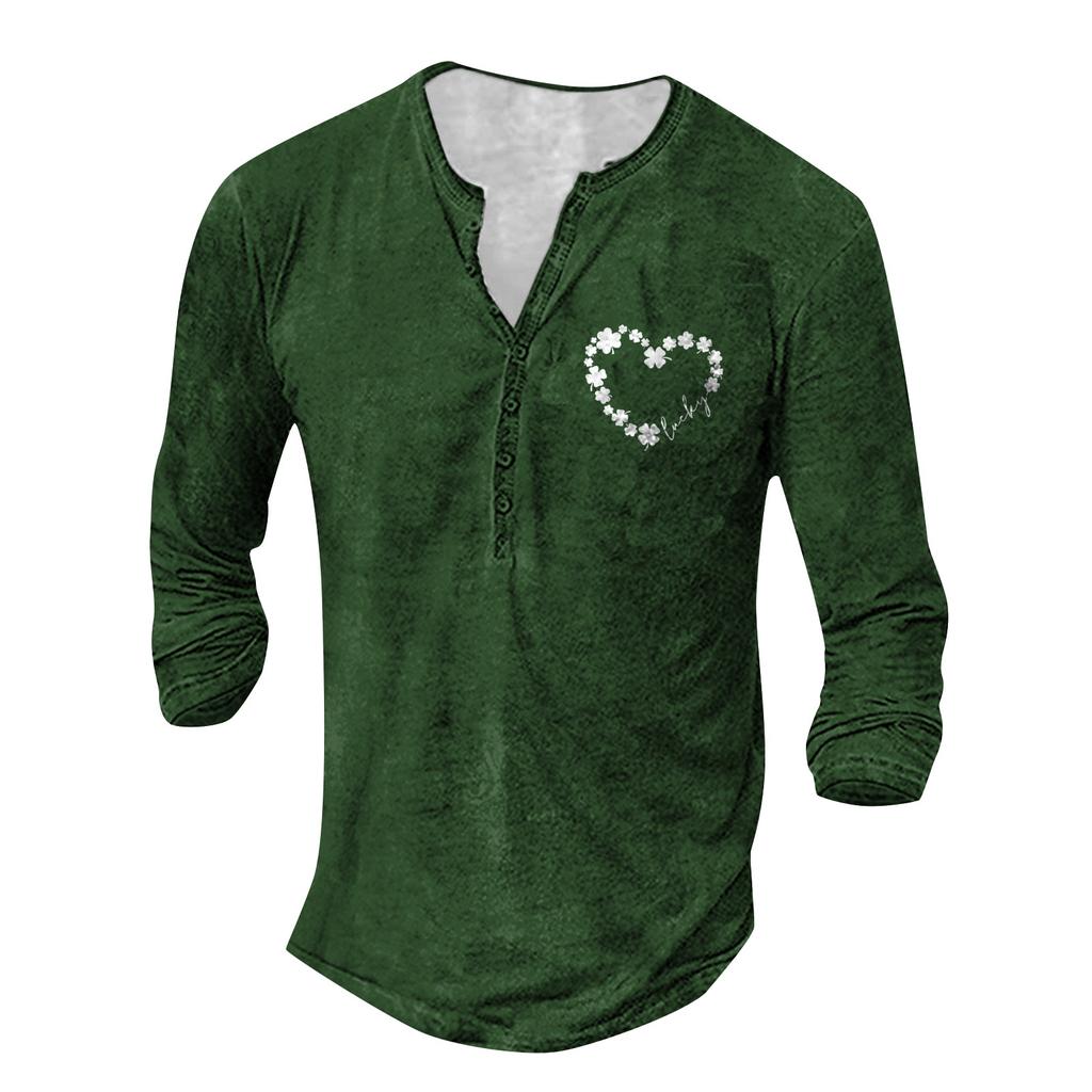 Men'S Printed T-Shirt Outdoor Retro Button Loose Long Sleeve Top