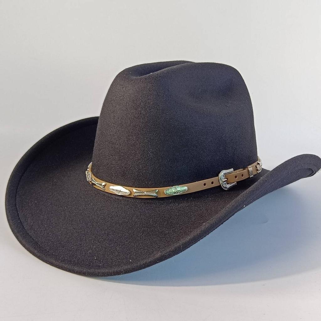 Stylish men's and women's felt hats cowboy hats soft felt hats with beige leather belts Panama hats outdoor parties hat.