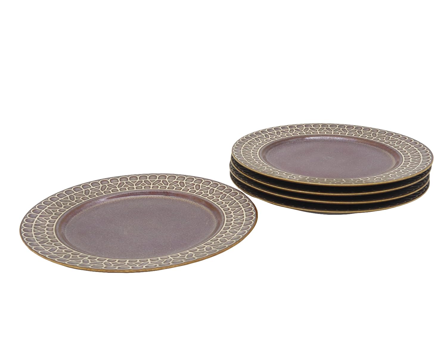 

Castle Enterprises [Set of 5 29cm Brown Dinner Plates] Mino Ware Lace-Patterned Dinner Plates for a Cute and Stylish Look. Recommended for Women.
