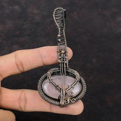 Rose Quartz Pendant Copper Wire Wrapped Pendant Guitar Pendant Copper Jewelry Handmade Pendant Gemstone Pendant Gift For Mother Wire Jewelry