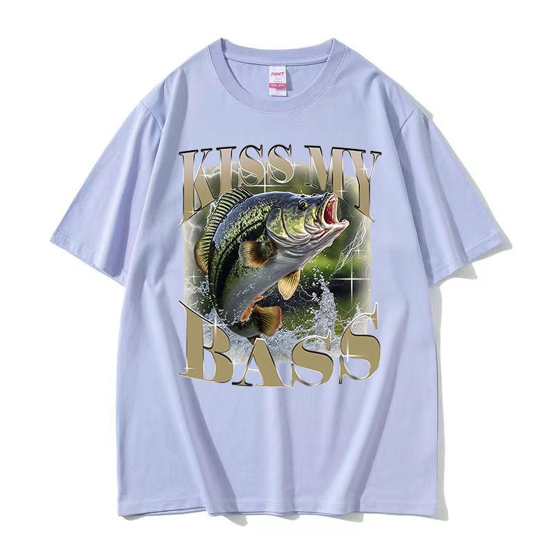 Kiss My Bass Fish Funny Meme T Shirt Retro Fishing Men Gift Retro Cotton Tshirt Unisex Tops fashion Casual High Quality Tshirt