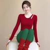 2025 Women's Red Winter Long Sleeve Yoga & Pilates Top Set - Christmas/New Year Edition