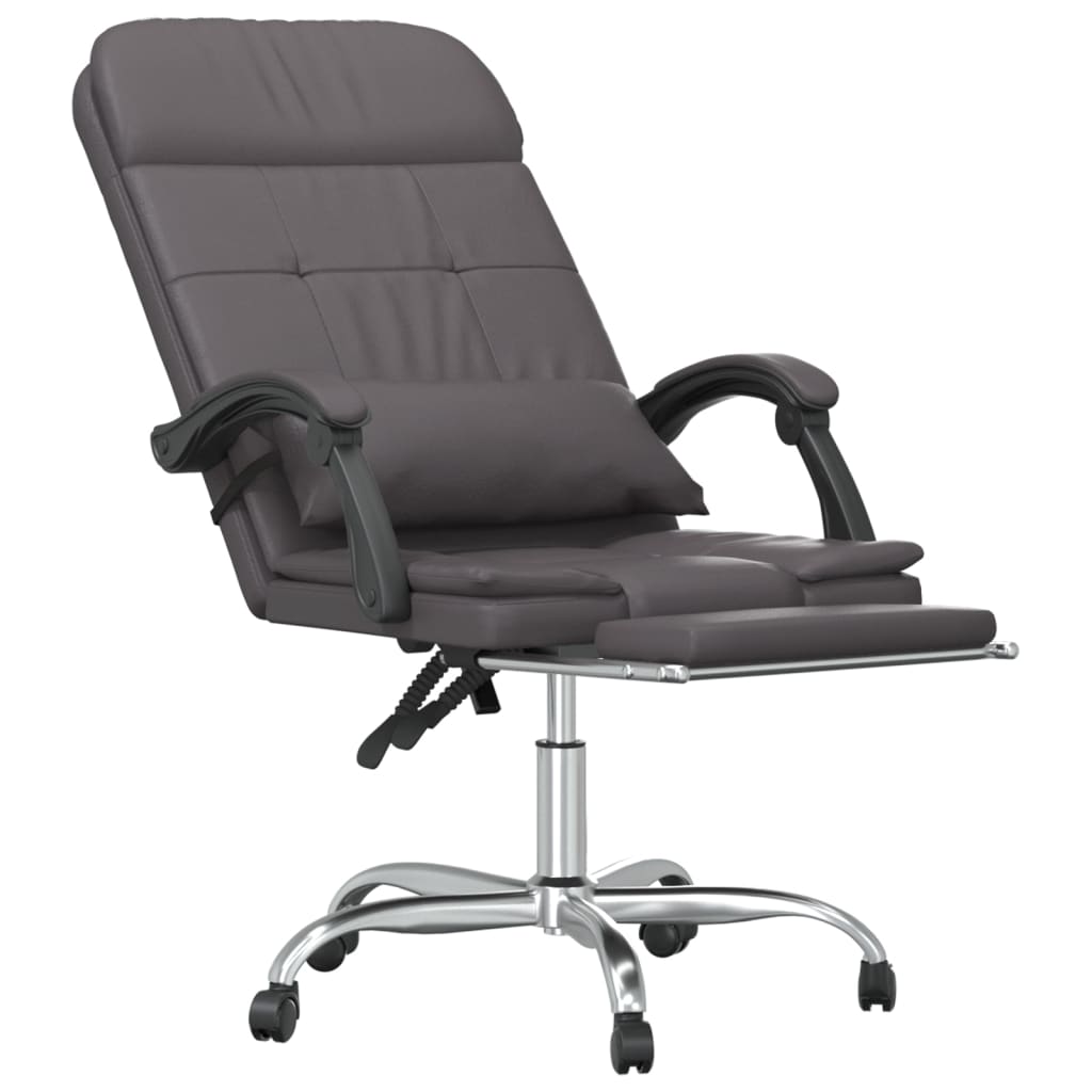 Office Chair with Massage Function Grey Artificial Leather