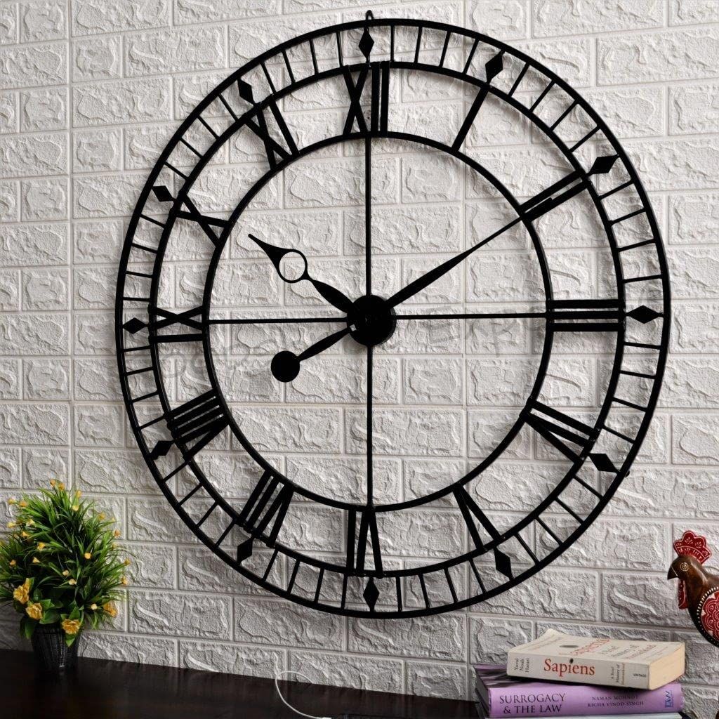 Clock Iron Hand-Crafted Extra Large Analog Wall Clock/Black Colour/Intricate Design, 36 In (90 Cm'S)