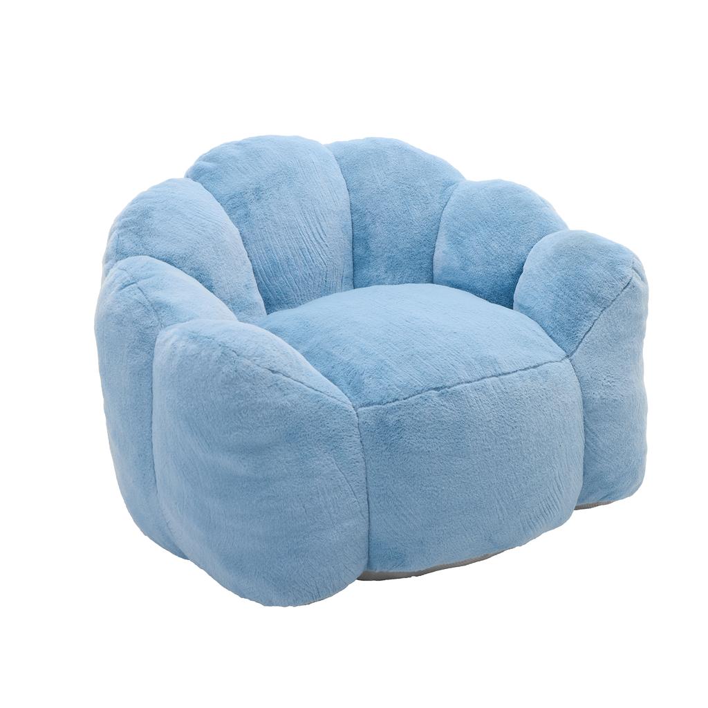 Lotus-shaped beanbag sofa for adults, short-pile fabric. No assembly, easy to move, suitable for living room, bedroom, other environments Blue