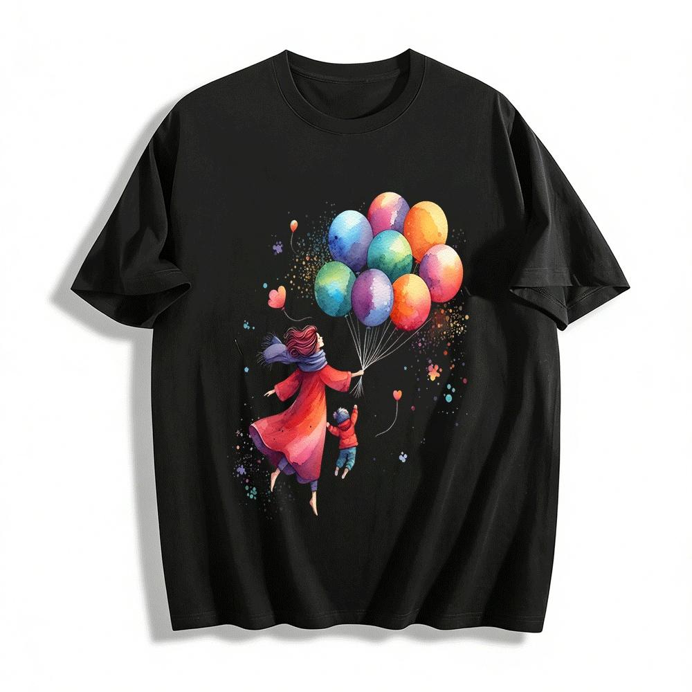 

Watercolor Mother Child Balloon Print Long Sleeve Top Family Outfit Pure cotton T-shirt XXS