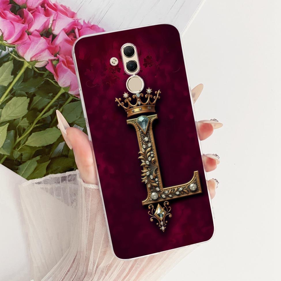 Transparent For Huawei Mate 20Lite SNE-AL00 SNE-LX1 Cover For Huawei Mate 20 Lite Case Luxury Crown A-Z Letters 2D Flat Pattern