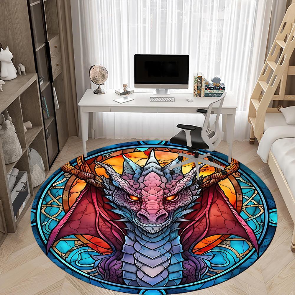 1pz Tappeto Rotondo in Vetro Colorato Drago per Ufficio, Sotto Sedie da Ufficio Camera da Letto Soggiorno Decorazione per la Casa, Decorazione Stanza
