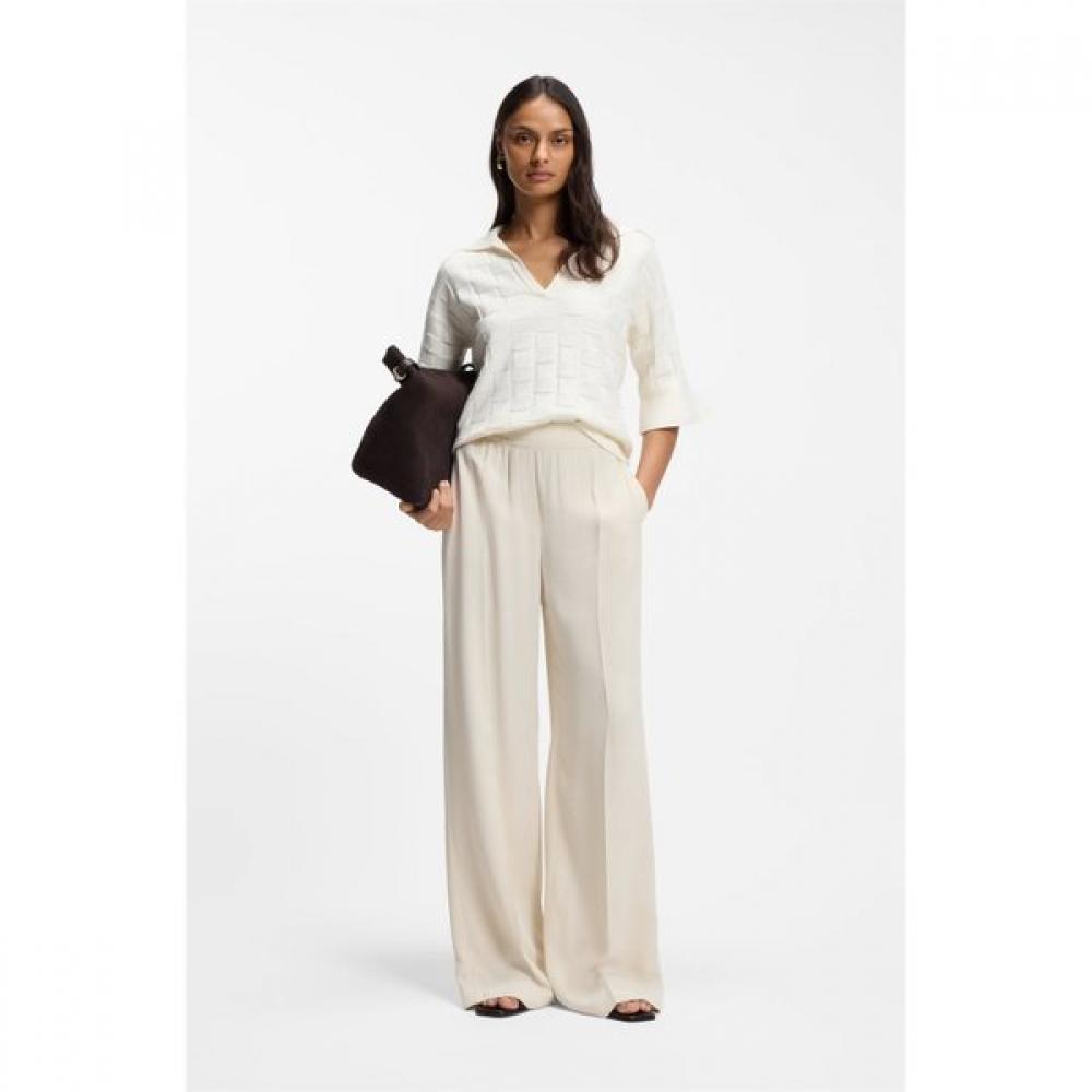 BoSS Women S Checked Texture Johnny Collar Sweater Open White