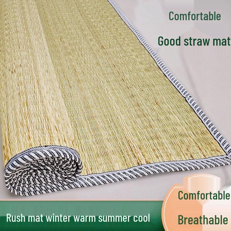 Double-Sided Rush Grass Mat - Summer Cooling Mat for Dorms and Seniors, Foldable Design