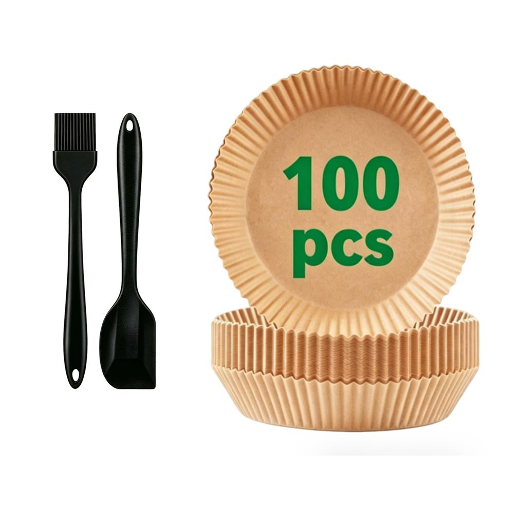 Air Fryer Paper Disposable Non-Stick Liners With Baking Tools: Cake Cups, Brush, Tongs & Gloves For Oven Airfryer Microwave