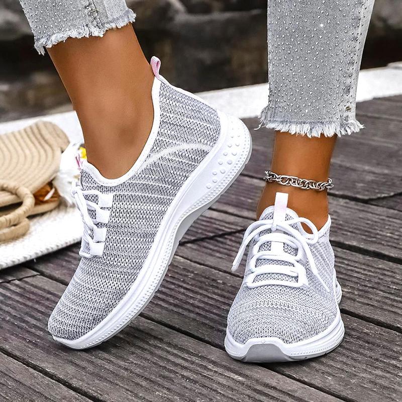 Mode Frühling Herbst Dicke Sohle Sneaker Damen 2025 Neu Weiche Sohle Atmungsaktive Freizeitschuhe Frau Komfort Rutschfest Strick Sportsneaker 42