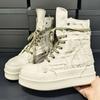 European&american Canvas High Top Sneakers Shoes Height Increade Thick Bottom Round Toe Tassels Casual Short Boots Couple Shoes