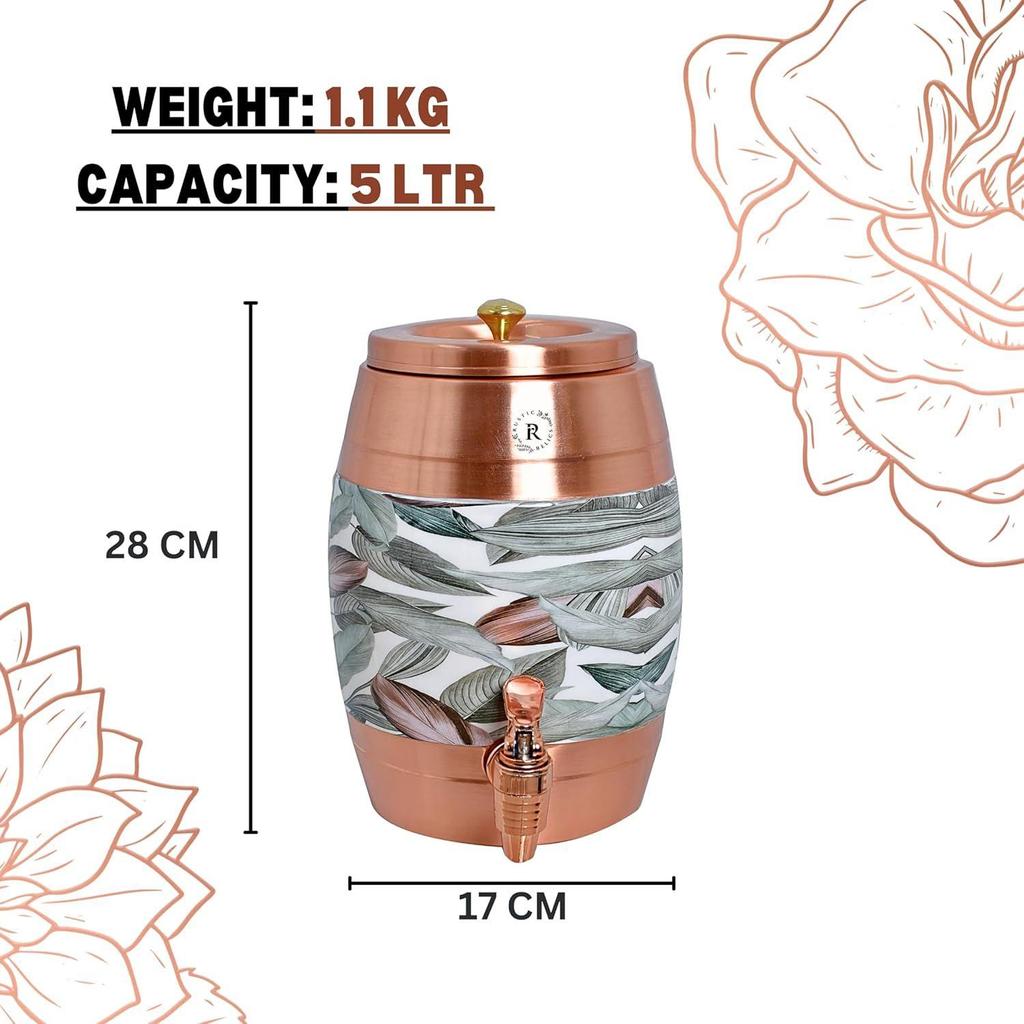 Reine Kupfer Wasser Matka - 5L | mit wunderschönem Meena-Druck | Kupfer Wasserspeicher mit ayurvedischen Gesundheitsvorteilen | für Zuhause und Büro