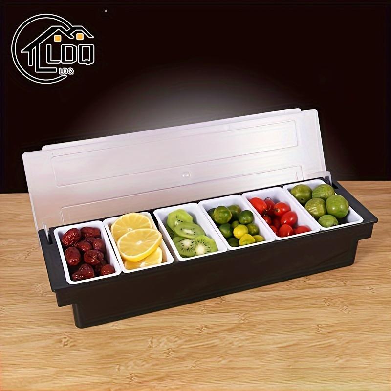 6-Compartment Cold Insulated Condiment Tray with Lid Removable Food Storage Containers Chilled Garnish Party Cocktail Garnishes