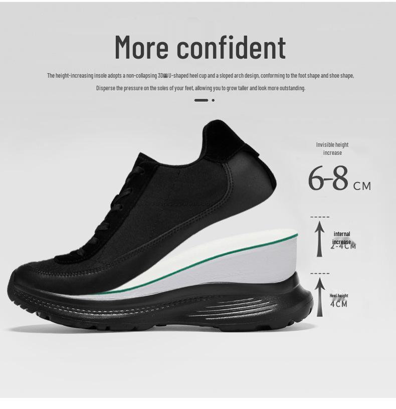 Men's Black Invisible Height-Increasing Sports Shoes - 8cm Taller, Breathable, Thick Sole, Versatile Spring Dad Sneakers