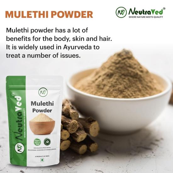 NeutraVed Mulethi Powder 400g | Natural Licorice Root for Eating, Throat Comfort, Skin & Hair Care | 100% Natural Grade Licorice - 400g