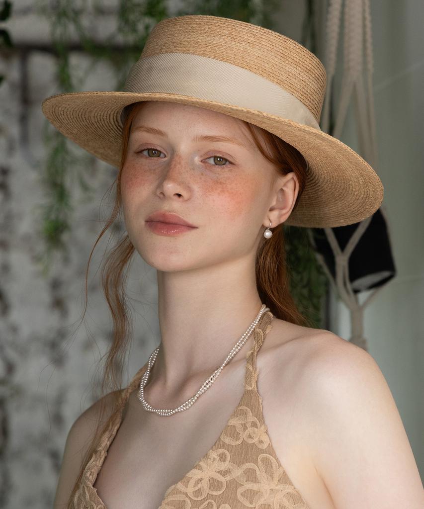 Tatiana Lunel Ribbon Band Natural Raffia Boater Hat Ht8195 Ivory