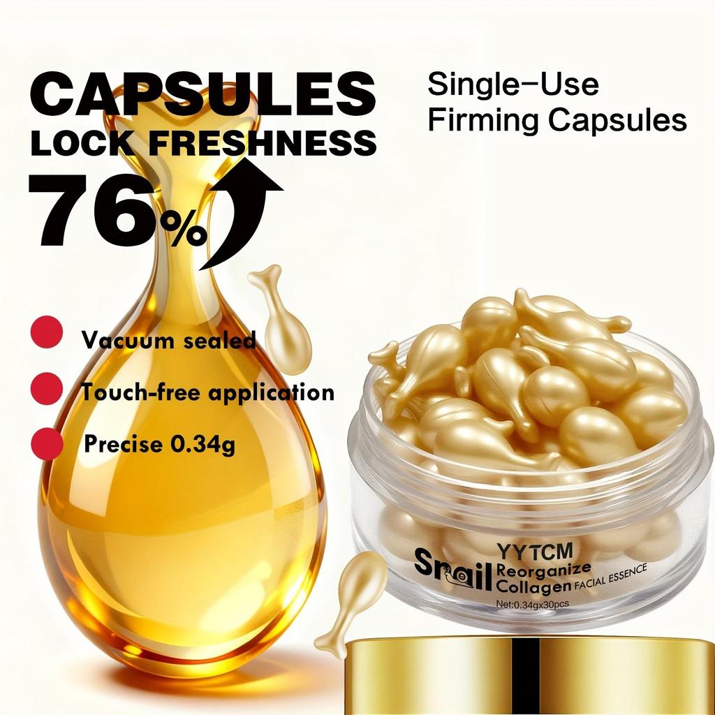 Snail recombinant collagen essence capsule, moisturizing and moisturizing essence liquid, (0.34gx30 capsules)/bottle -1 bottle