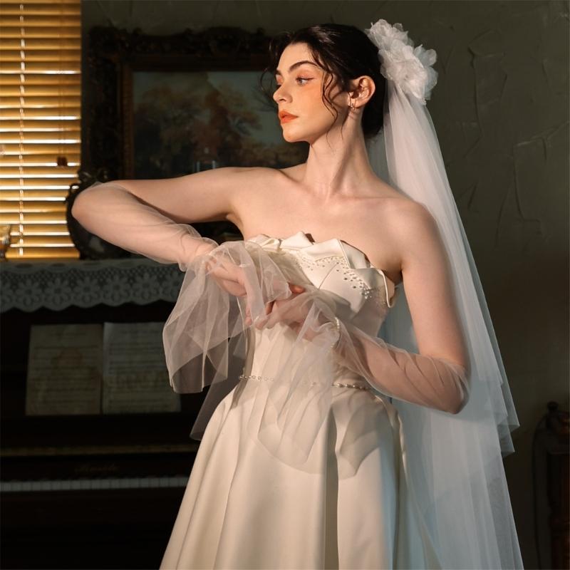 Stylish Flared Arm Sleeves Sheer Gloves for Bride Wedding Ceremony Elegant Arm Covers For Evening Event Formal Occasion