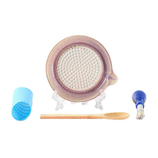 5Pcs/Set Ceramic Garlic Grater Plate with Pour Spout Ginger Cheese Manual Grinder with Raised