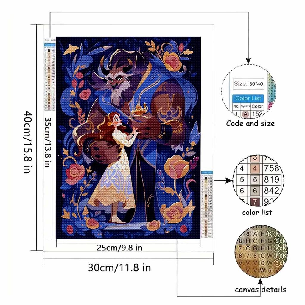 Full Round Diamond Painting The Beast and The Princess Art Rhinestone Picture Mosaic DIY 5D Cross Stitch Embroidery Home Decoration