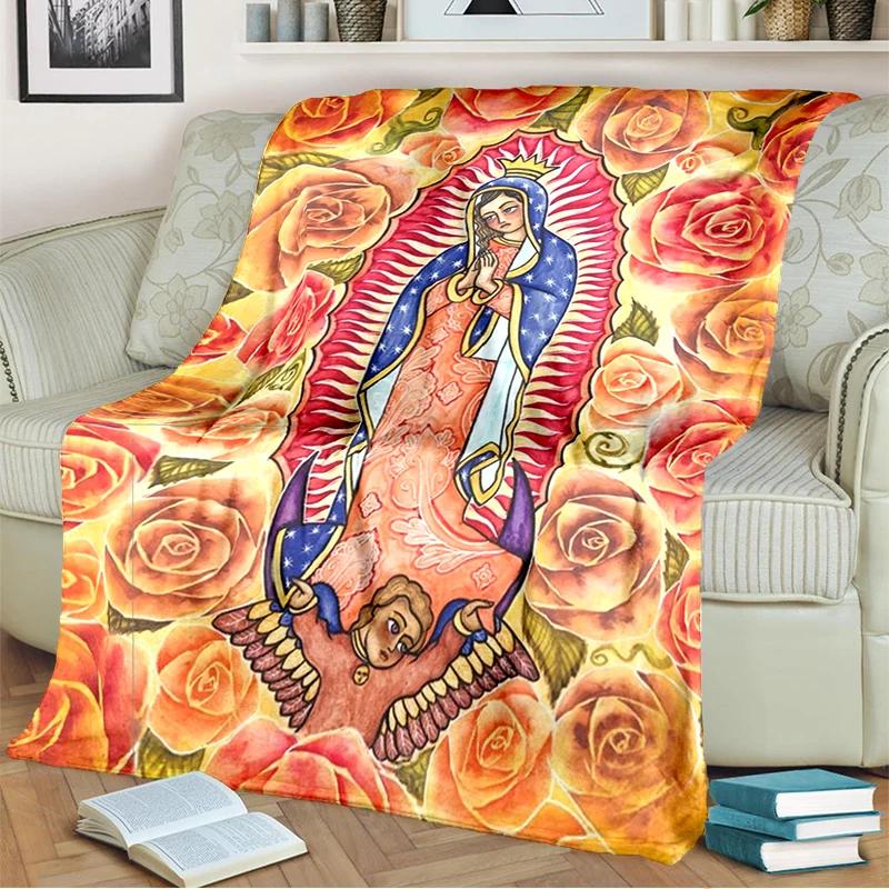 Our Lady of Guadalupe Blanket Religion Mary Throw Blanket Soft Sofa Cover Flannel Lightweight Warm Blankets for Bedroom Couch