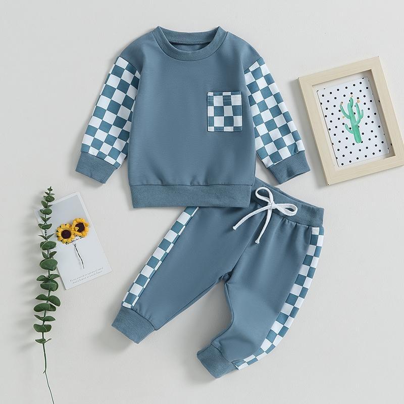 Baby Boy Clothes 6 9 12 18 24M 3T Outfits Pants Set Patchwork Hoodie Letter Printed Sweater Fall Winter Outfit