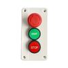 Three-Button Push Button Switch Station 10A Rated for Control Circuits with Red Exigent Stop and Dual NO Actuation