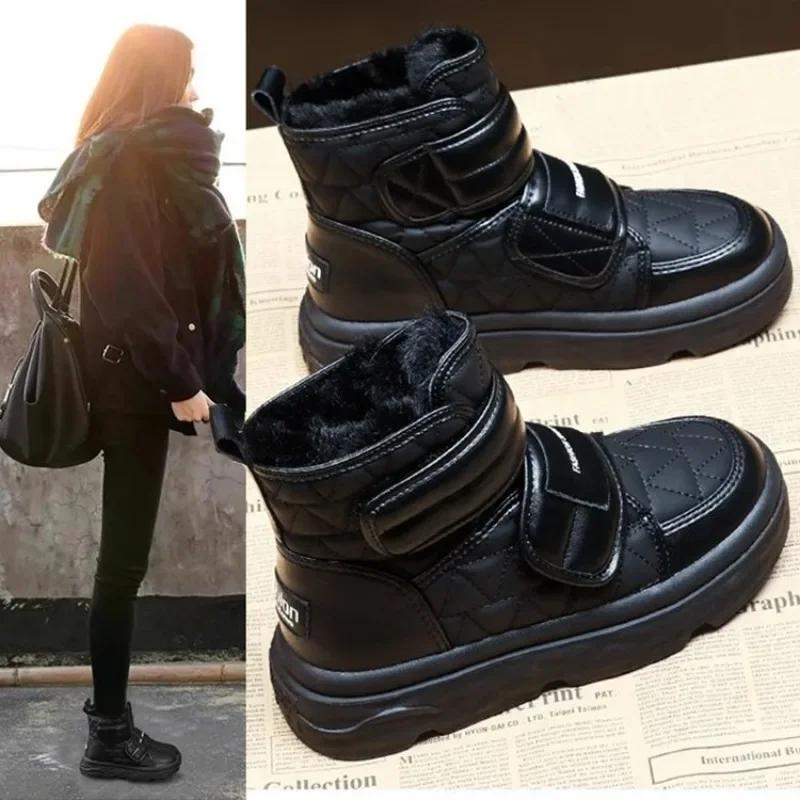 Winter Black Thick High Heel Ankle Boots Women Keep Warm Fashion Elegant Short Buckle Decoration Leather Boots