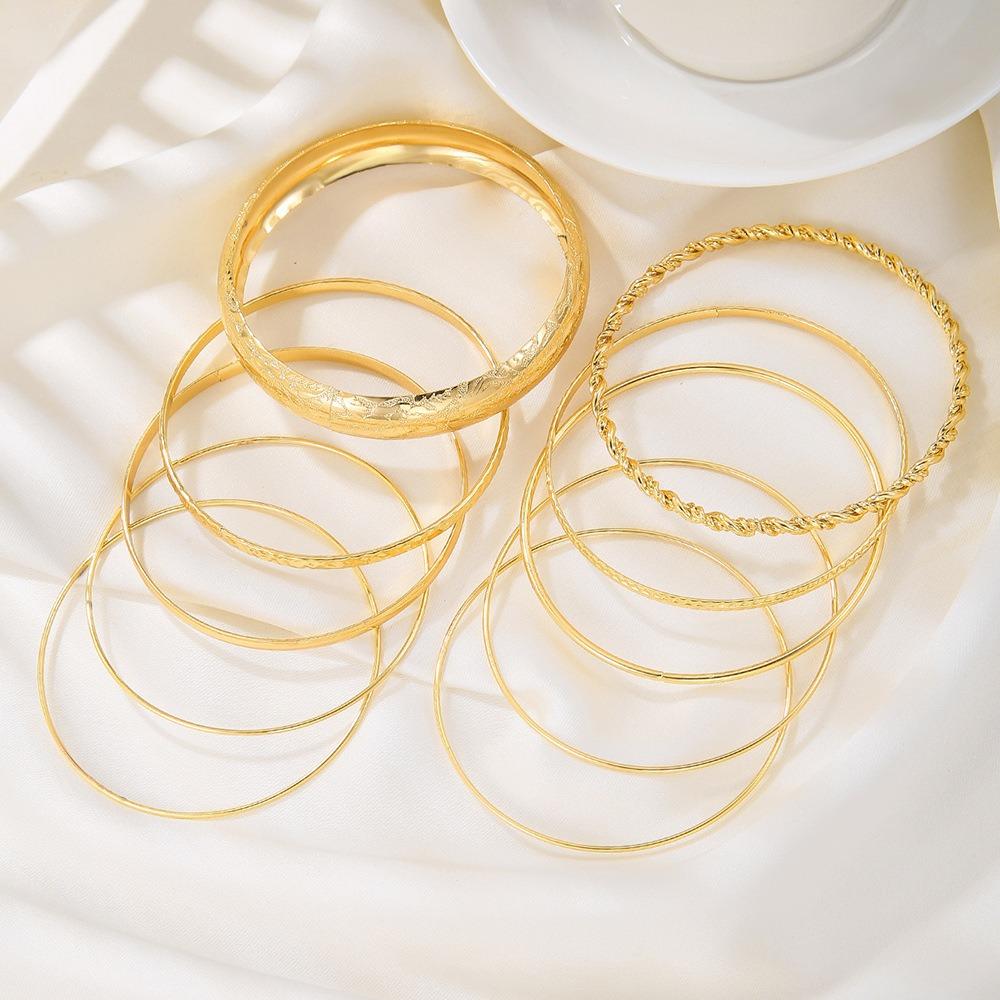 10pcs Set Bohemia Water Ripple Smooth Surface Multi-layer Fold Wear Bangles for Women Exaggerated Personality Jewelry Sets Gifts
