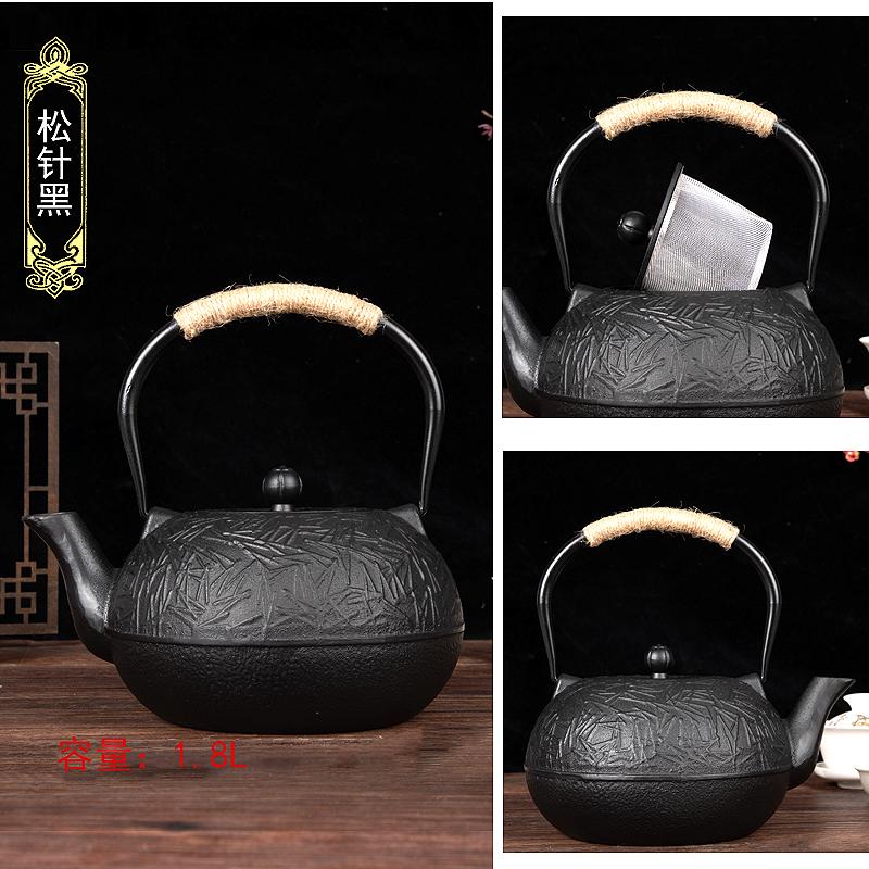 Cast Iron Boiling Teapot for Tea Brewing, Traditional Heating Water Kettle, Charcoal Stove Compatible, Rustic Black