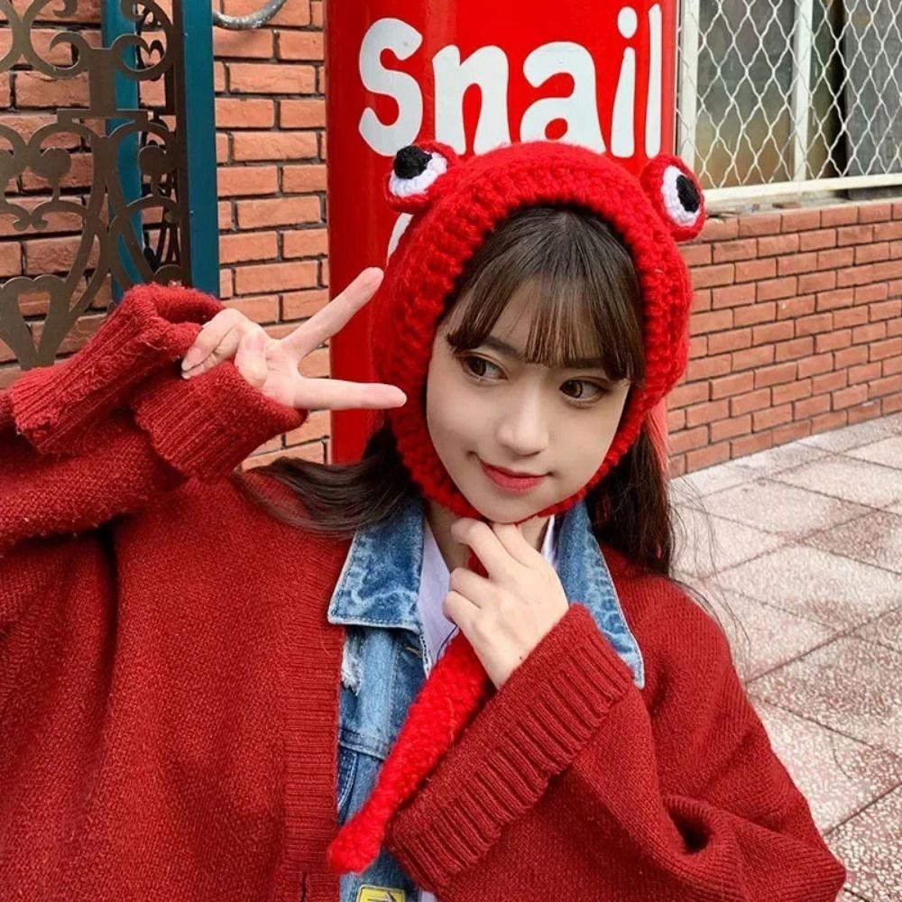 Cute Women  Beanie Hat Warm Warm Hat Cap Ladies Fashion Knitted  Frog Hat  Party Use