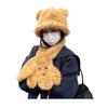 2Pcs/Set Winter Hat Scarf Set Tiger Leopard Print Dome Style Fisherman Hat with Lace-Up Design Windproof Warmth Hat Scarf Set